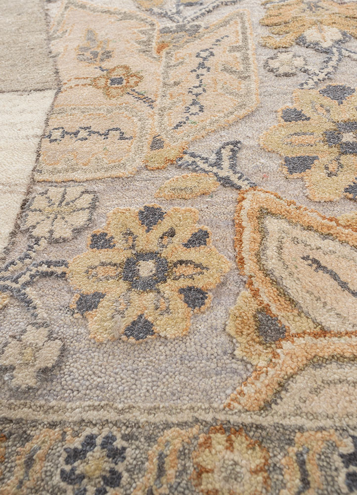 playing with tradition ivory wool and silk Hand Knotted Rug - CloseUp playing with tradition ivory wool and silk Hand Knotted Rug - CloseUp