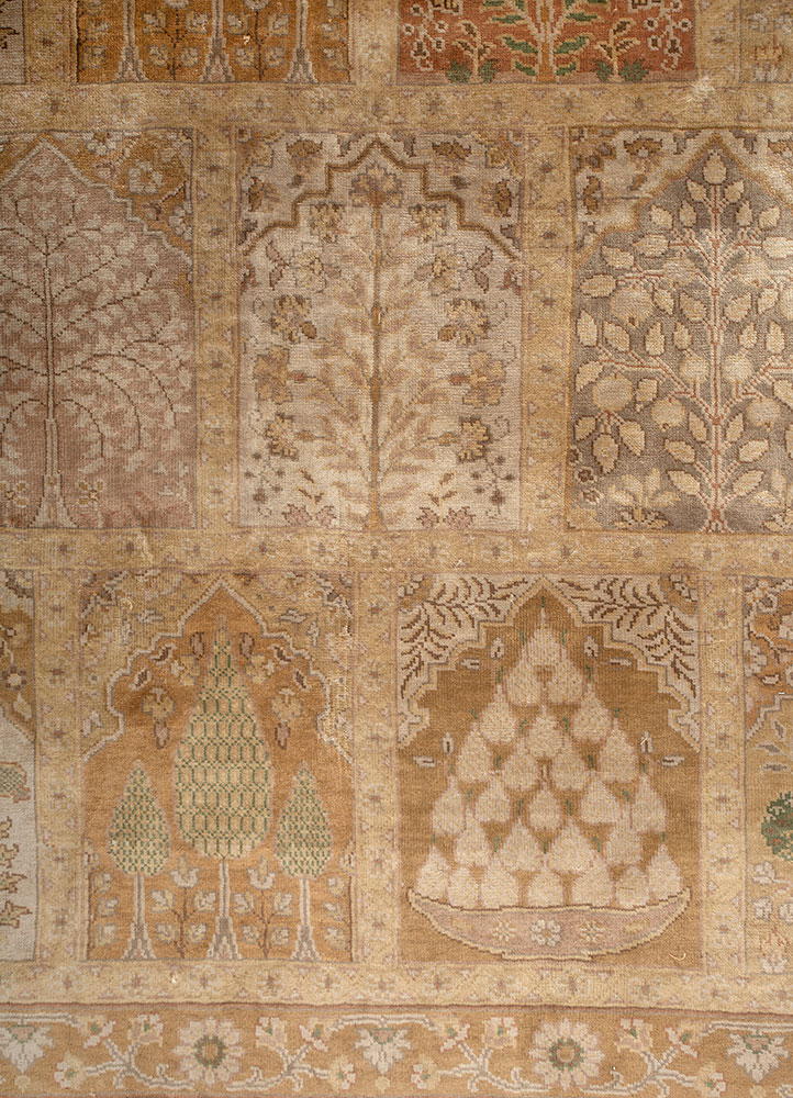 aurora beige and brown pure silk Hand Knotted Rug - CloseUp