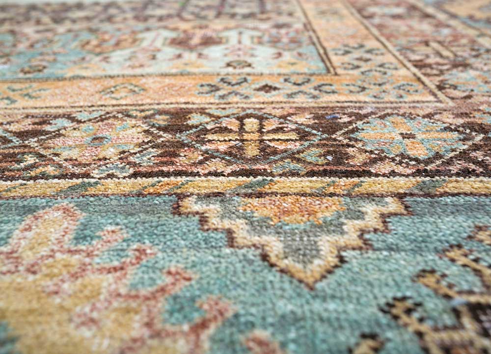 someplace in time blue wool Hand Knotted Rug - CloseUp