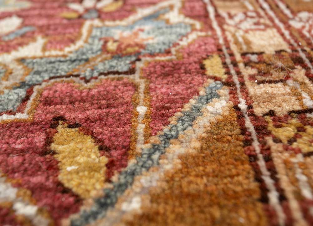 someplace in time red and orange afghan wool Hand Knotted Rug - CloseUp