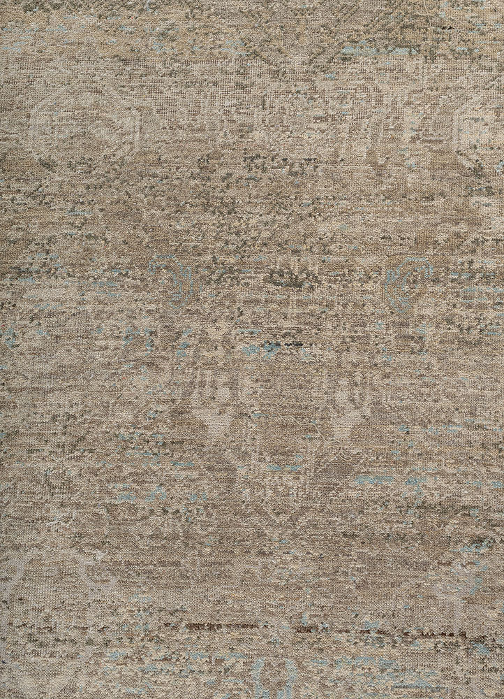 someplace in time green wool Hand Knotted Rug - CloseUp