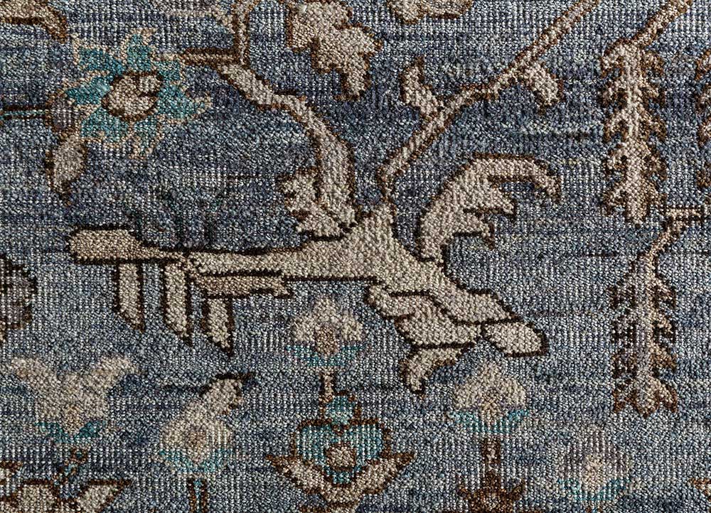 someplace in time blue wool Hand Knotted Rug - CloseUp