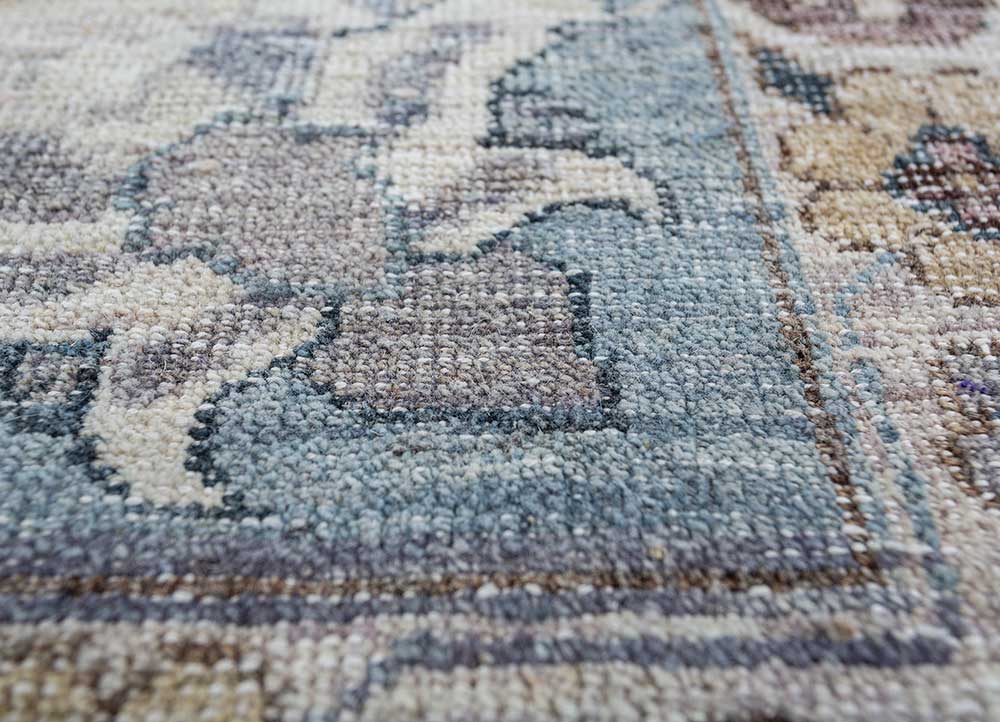 someplace in time blue wool Hand Knotted Rug - CloseUp