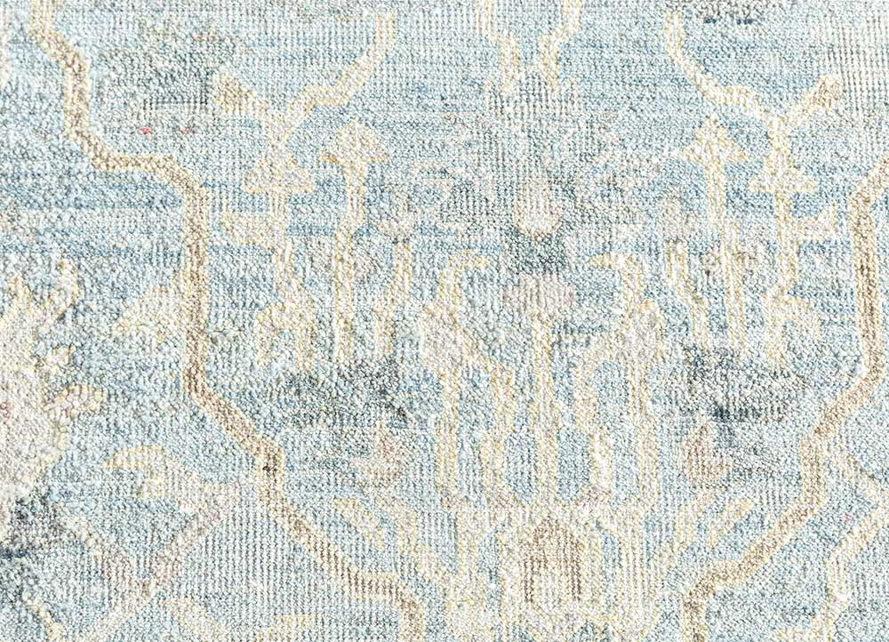 someplace in time blue wool Hand Knotted Rug - CloseUp