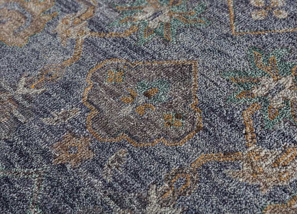 someplace in time blue wool Hand Knotted Rug - CloseUp