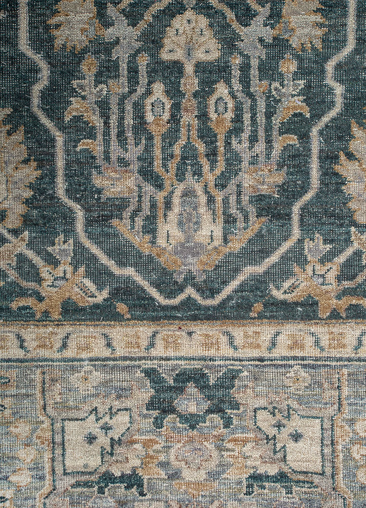 someplace in time blue wool Hand Knotted Rug - CloseUp
