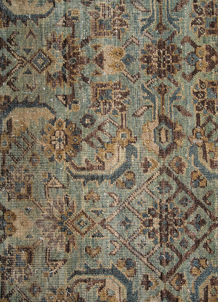 someplace in time blue wool Hand Knotted Rug - CloseUp