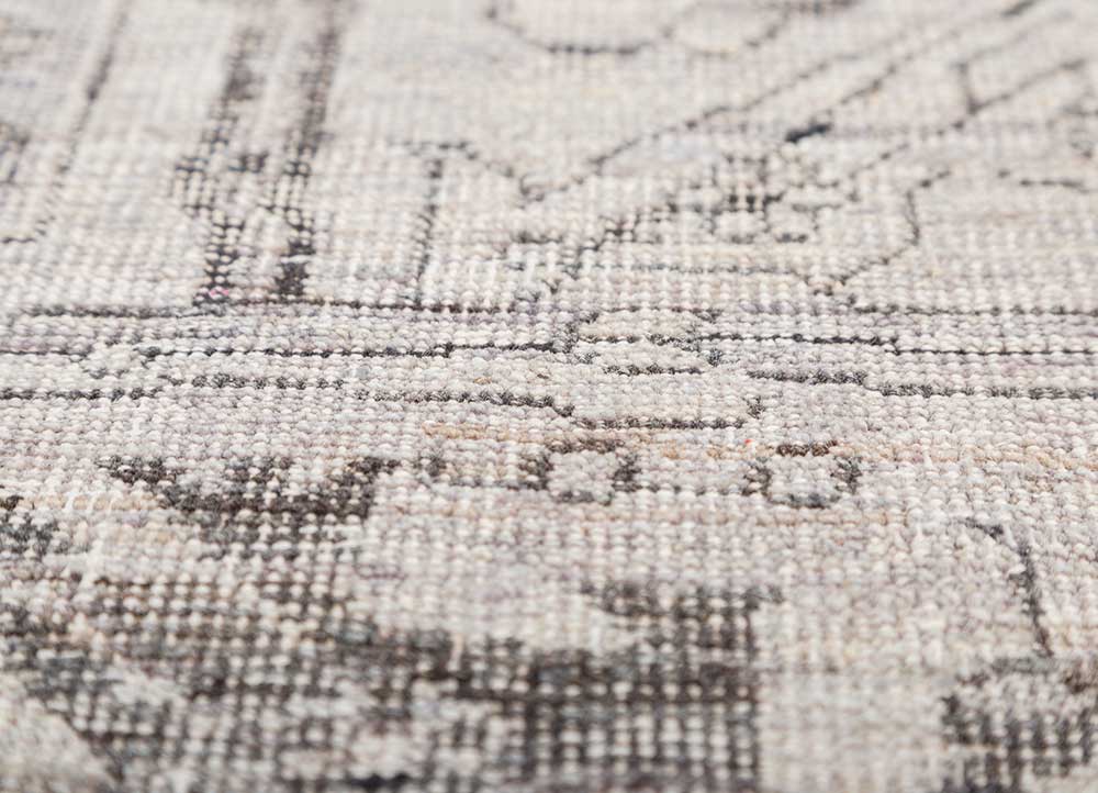 someplace in time grey and black wool Hand Knotted Rug - CloseUp