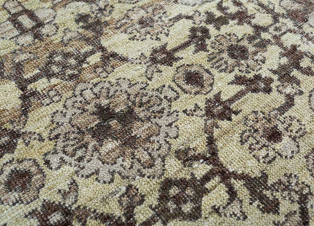 someplace in time beige and brown afghan wool Hand Knotted Rug - CloseUp
