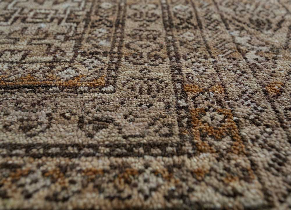 someplace in time beige and brown wool Hand Knotted Rug - CloseUp