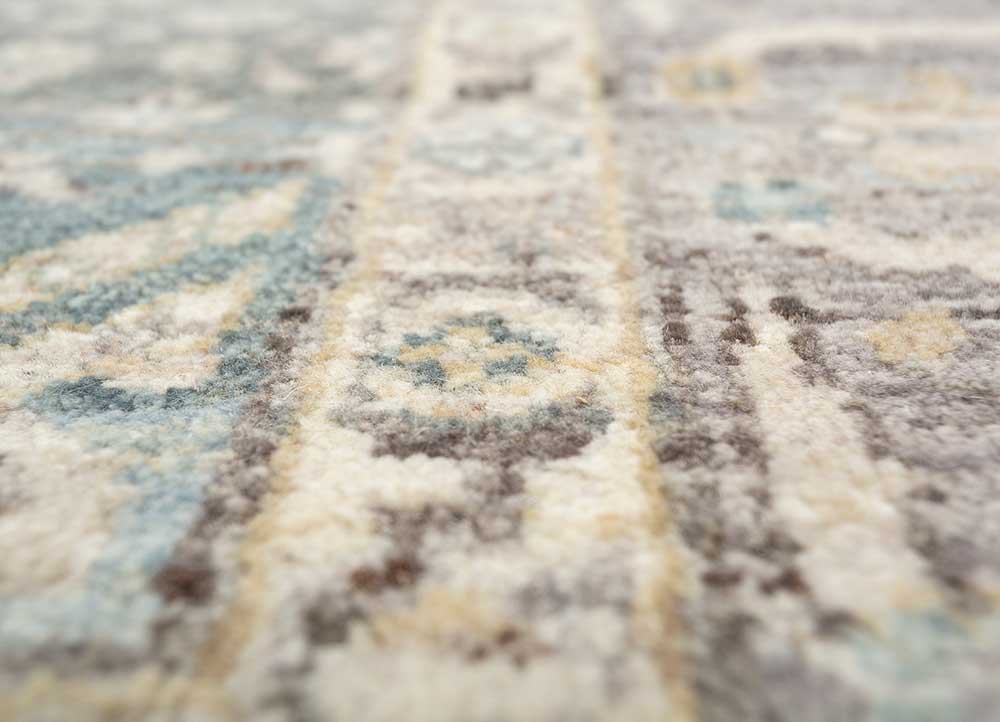 someplace in time blue wool Hand Knotted Rug - CloseUp