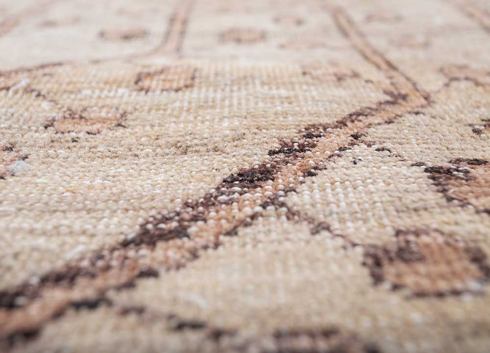 someplace in time beige and brown wool Hand Knotted Rug - CloseUp