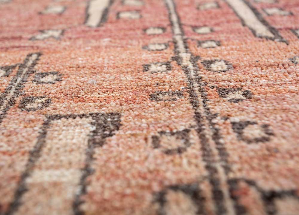 someplace in time red and orange afghan wool Hand Knotted Rug - CloseUp