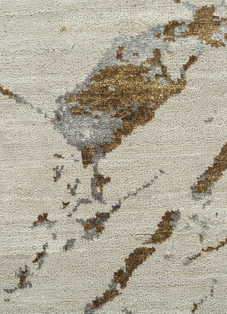 urban pause by kavi ivory wool and silk Hand Knotted Rug - CloseUp