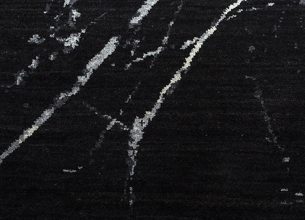 urban pause by kavi grey and black wool and silk Hand Knotted Rug - CloseUp