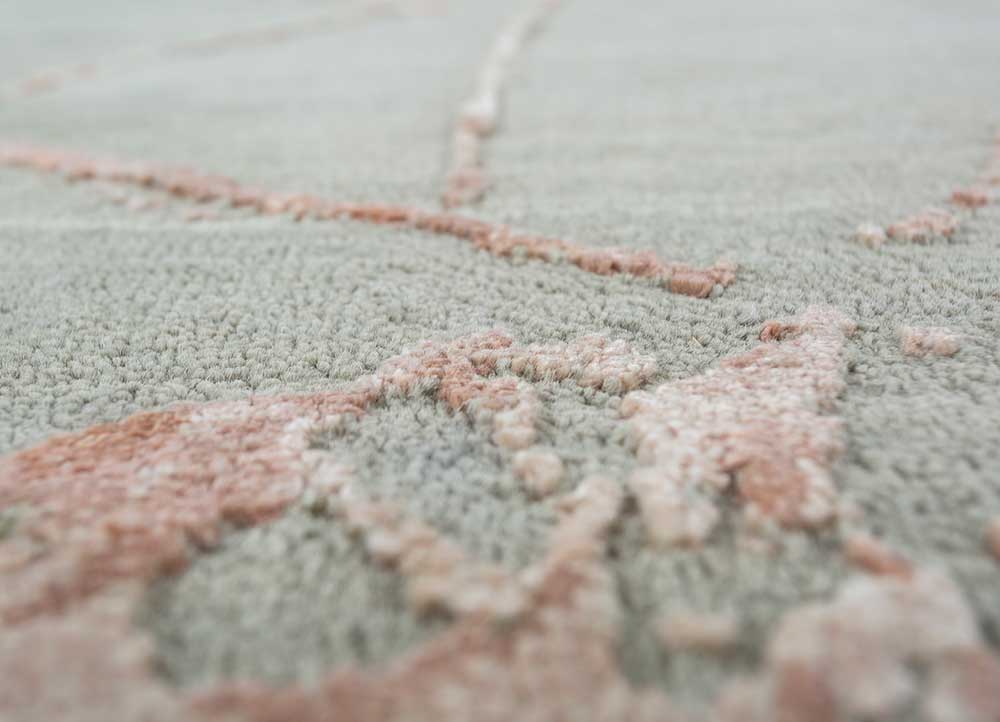 urban pause by kavi green wool and silk Hand Knotted Rug - CloseUp