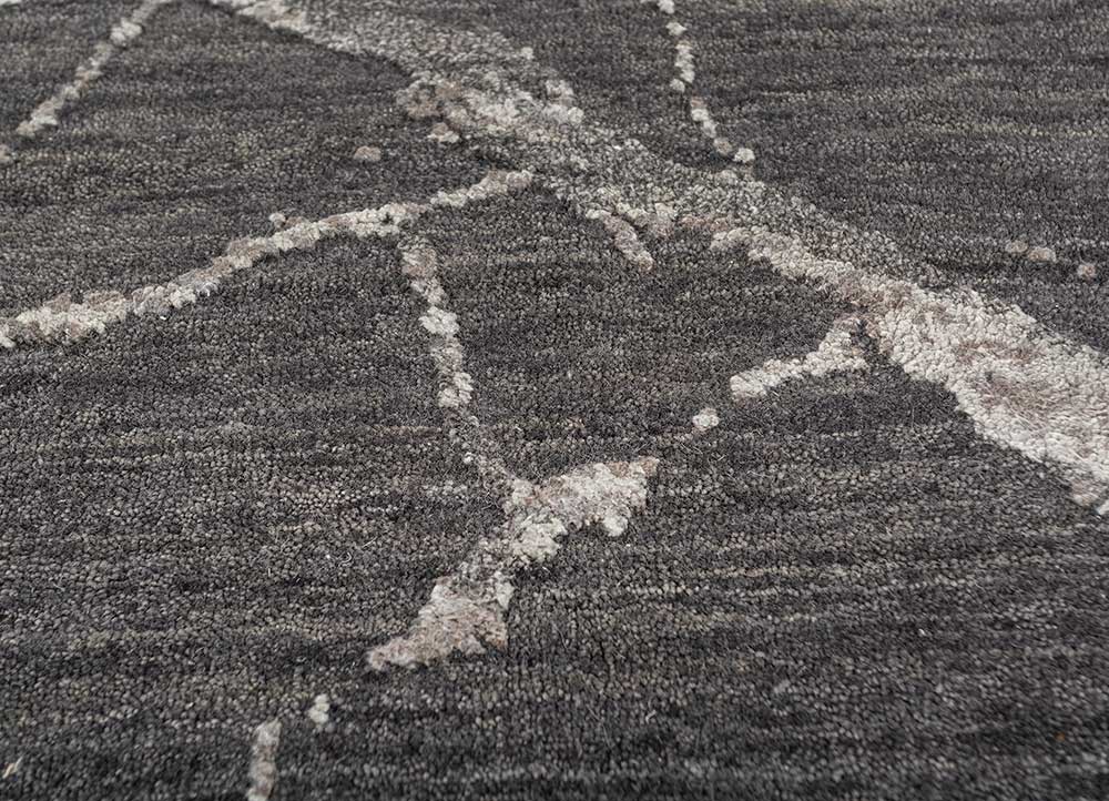 urban pause by kavi blue wool and silk Hand Knotted Rug - CloseUp