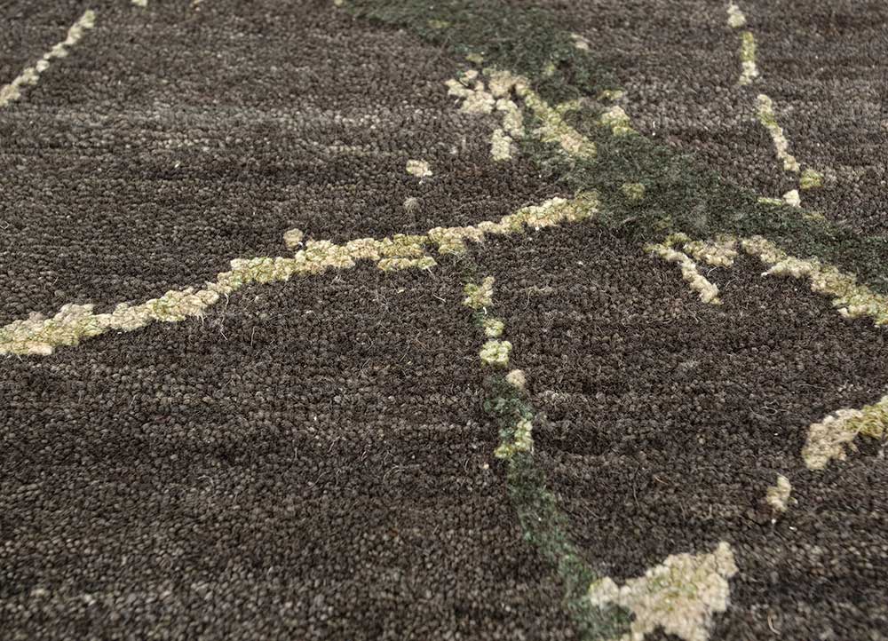 urban pause by kavi grey and black wool and silk Hand Knotted Rug - CloseUp