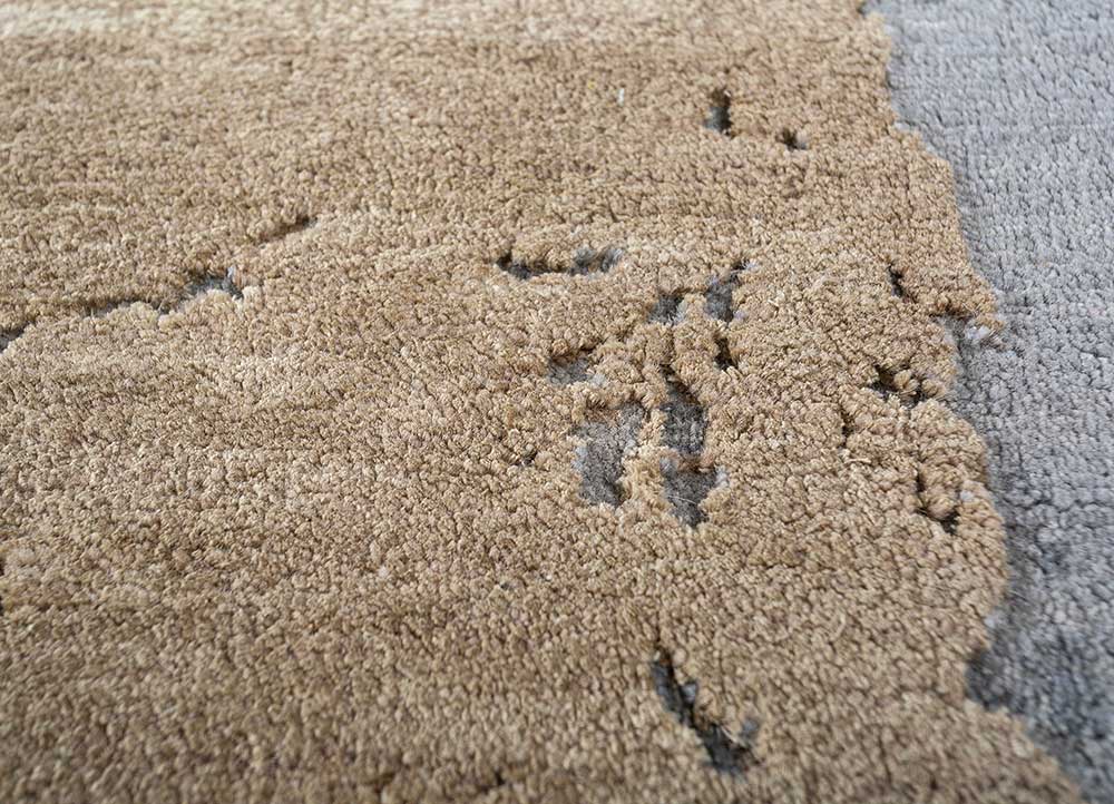 urban pause by kavi beige and brown wool and silk Hand Knotted Rug - CloseUp