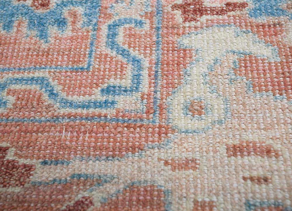 erbe red and orange wool Hand Knotted Rug - CloseUp