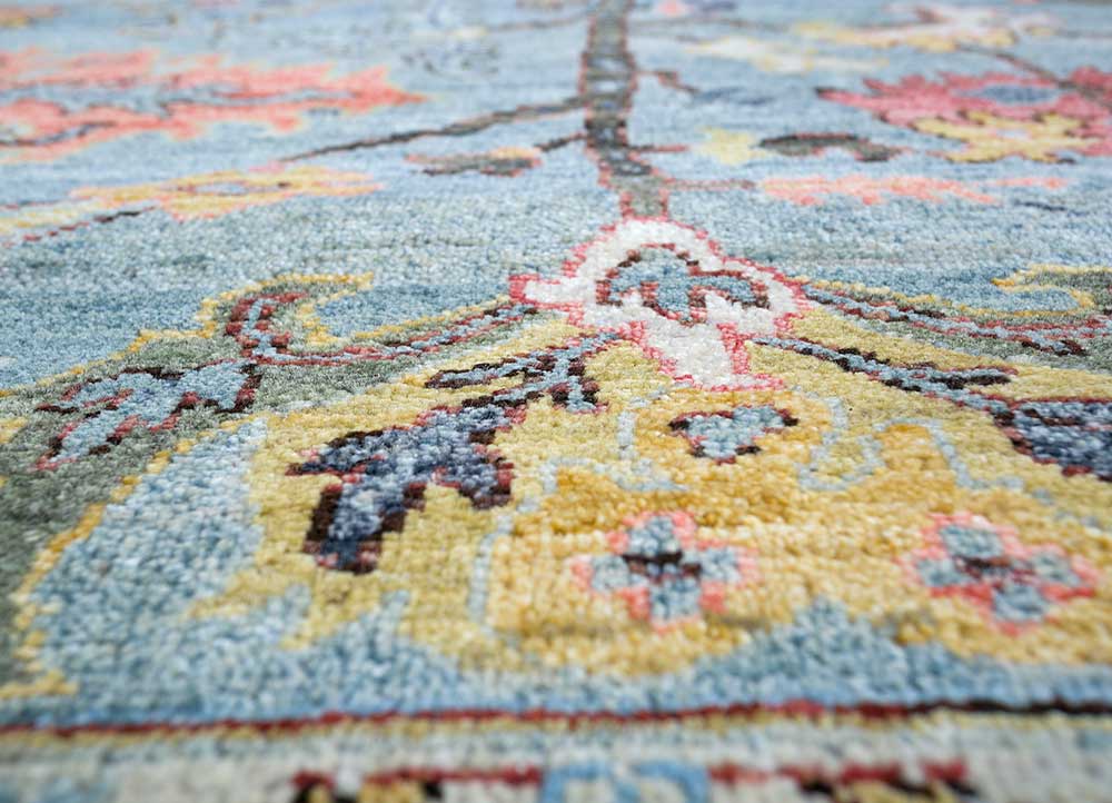 someplace in time blue wool Hand Knotted Rug - CloseUp