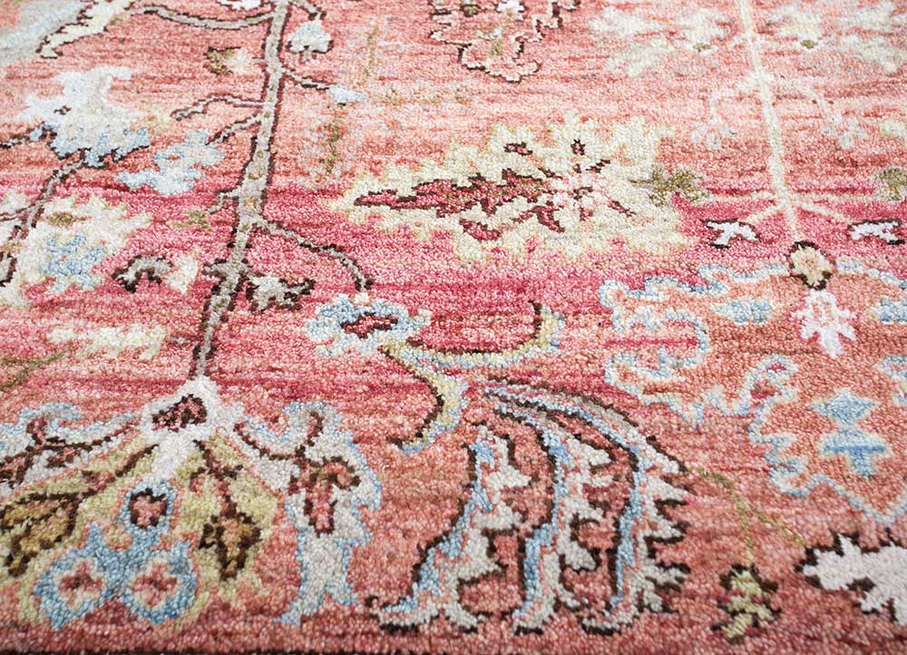 someplace in time red and orange wool Hand Knotted Rug - CloseUp