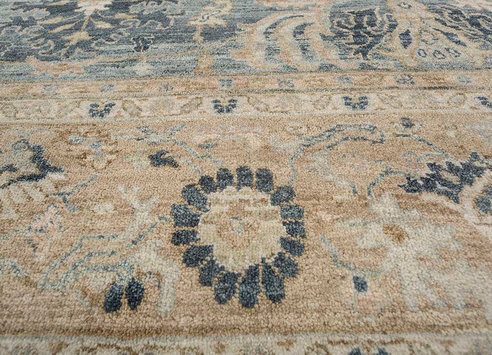 someplace in time blue wool Hand Knotted Rug - CloseUp