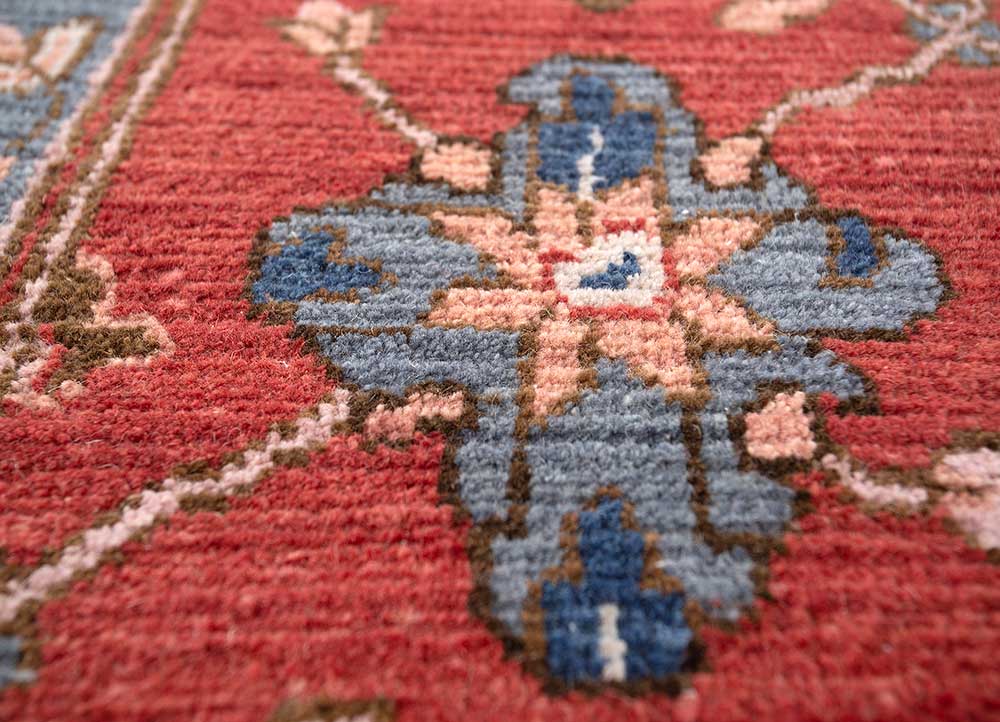 savana red and orange wool Hand Knotted Rug - CloseUp