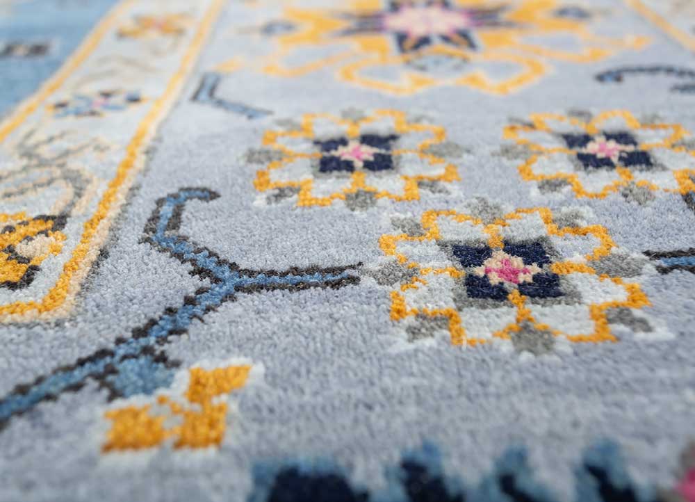 cyanna blue wool Hand Knotted Rug - CloseUp