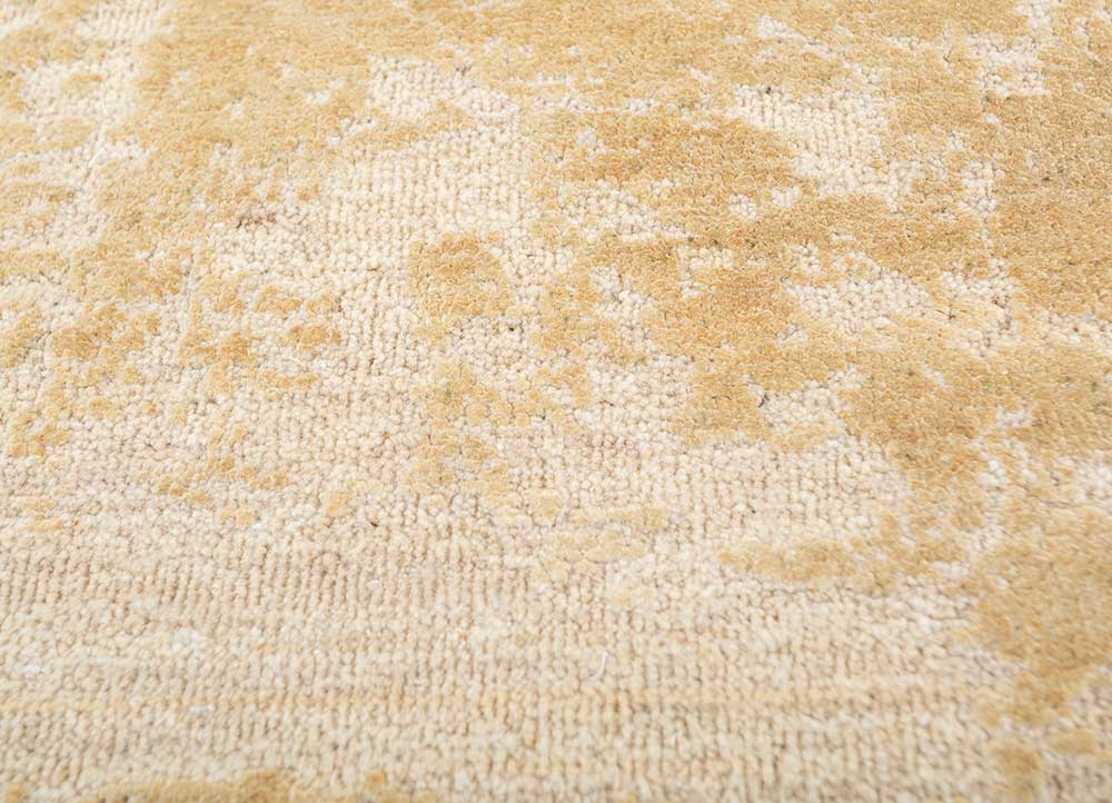 entropy gold afghan wool and silk Hand Knotted Rug - CloseUp