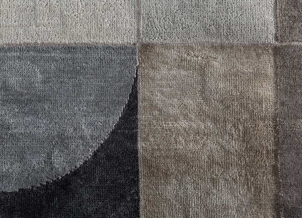 chaos theory by kavi grey and black wool and bamboo silk Hand Knotted Rug - CloseUp