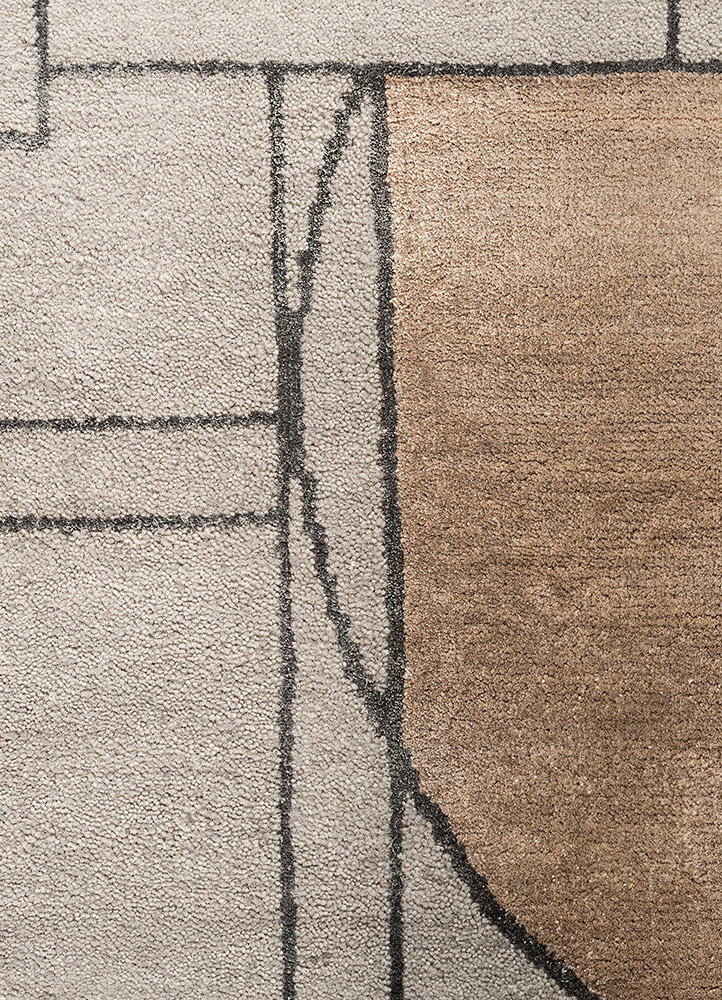 aakar by kavi grey and black wool and bamboo silk Hand Knotted Rug - CloseUp