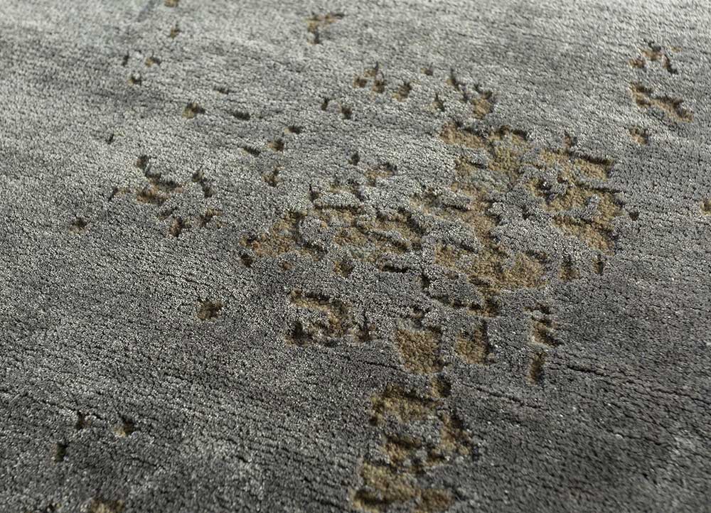 chaos theory by kavi grey and black wool and bamboo silk Hand Knotted Rug - CloseUp