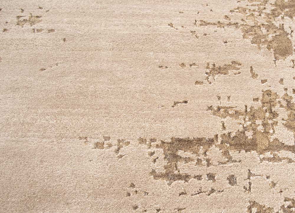 chaos theory by kavi beige and brown wool and bamboo silk Hand Knotted Rug - CloseUp