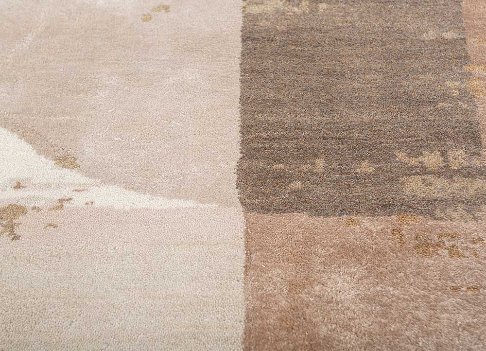 unfold by kavi beige and brown wool and bamboo silk Hand Knotted Rug - CloseUp