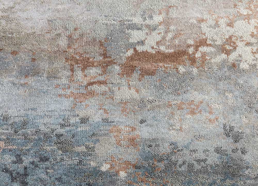 chaos theory by kavi grey and black wool and bamboo silk Hand Knotted Rug - CloseUp