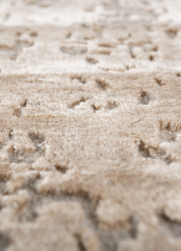 chaos theory by kavi beige and brown wool and bamboo silk Hand Knotted Rug - CloseUp