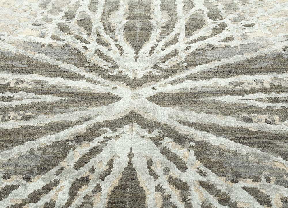 chaos theory by kavi ivory wool and bamboo silk Hand Knotted Rug - CloseUp