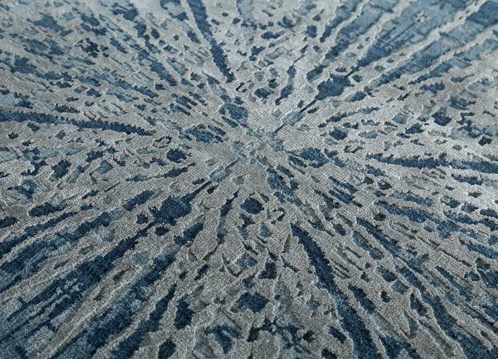 chaos theory by kavi blue wool and bamboo silk Hand Knotted Rug - CloseUp