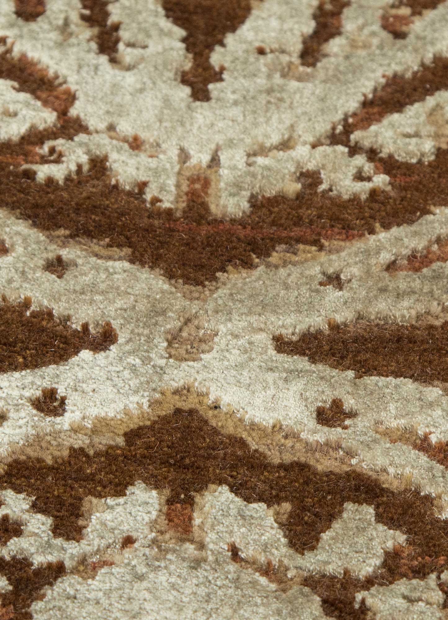 chaos theory by kavi beige and brown wool and bamboo silk Hand Knotted Rug - CloseUp