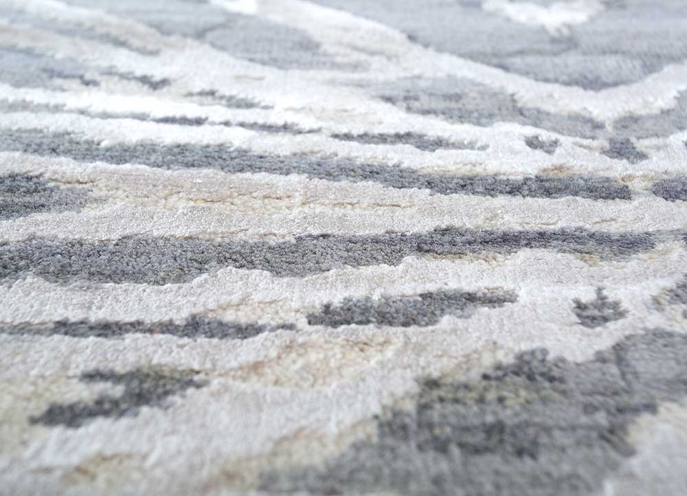 chaos theory by kavi ivory wool and bamboo silk Hand Knotted Rug - CloseUp