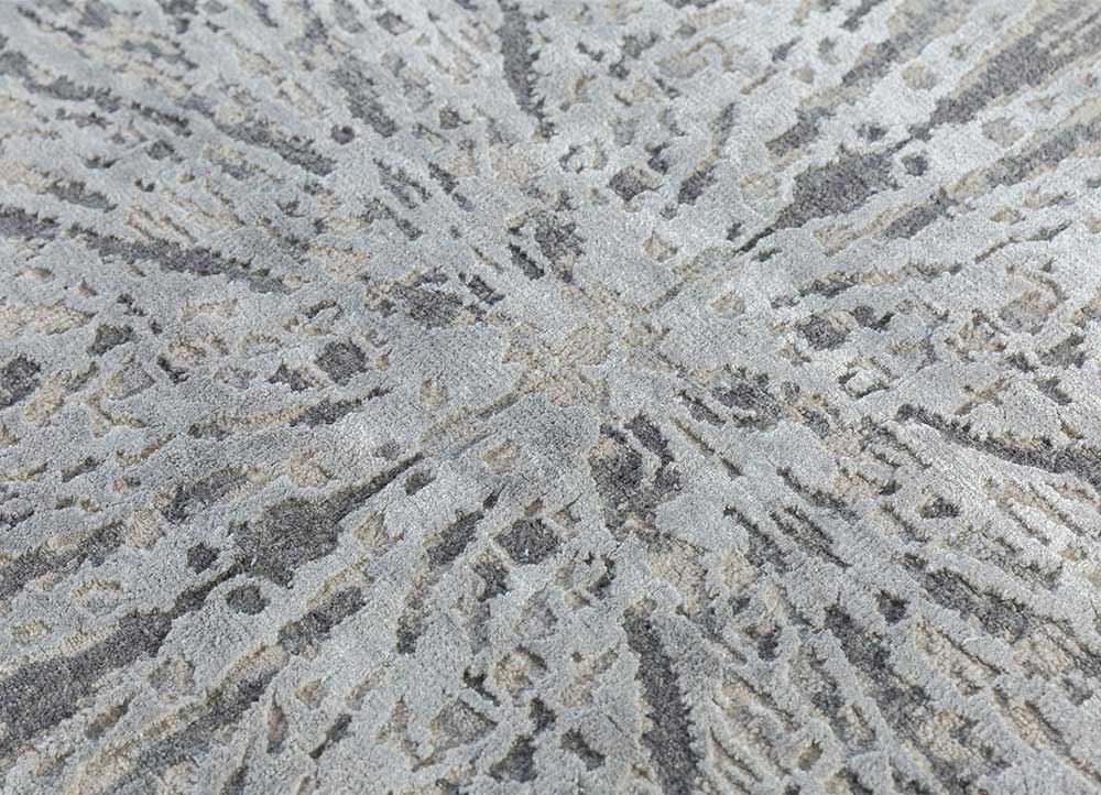 chaos theory by kavi grey and black wool and bamboo silk Hand Knotted Rug - CloseUp