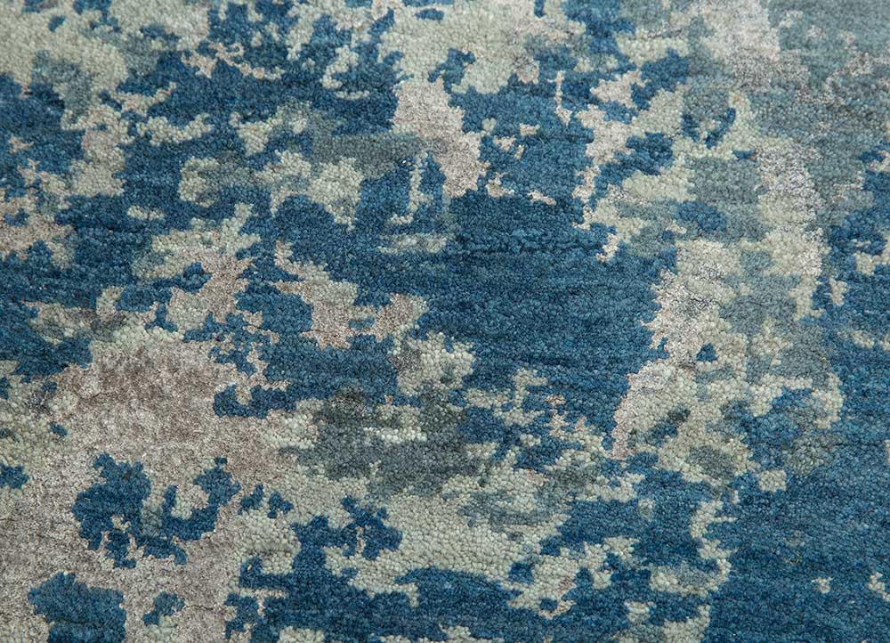 chaos theory by kavi blue wool and bamboo silk Hand Knotted Rug - CloseUp chaos theory by kavi blue wool and bamboo silk Hand Knotted Rug - CloseUp