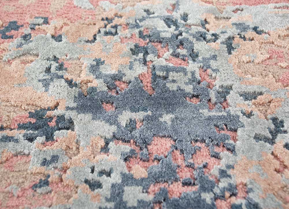 chaos theory by kavi pink and purple wool and bamboo silk Hand Knotted Rug - CloseUp