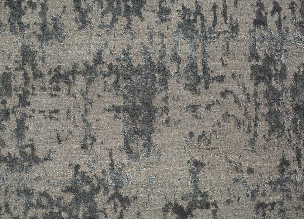 chaos theory by kavi grey and black wool and bamboo silk Hand Knotted Rug - CloseUp
