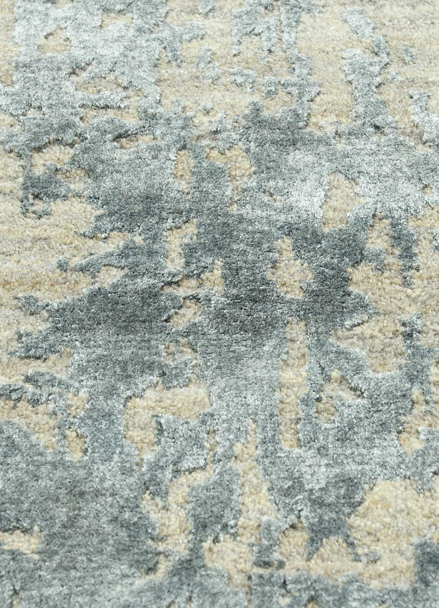chaos theory by kavi grey and black wool and bamboo silk Hand Knotted Rug - CloseUp