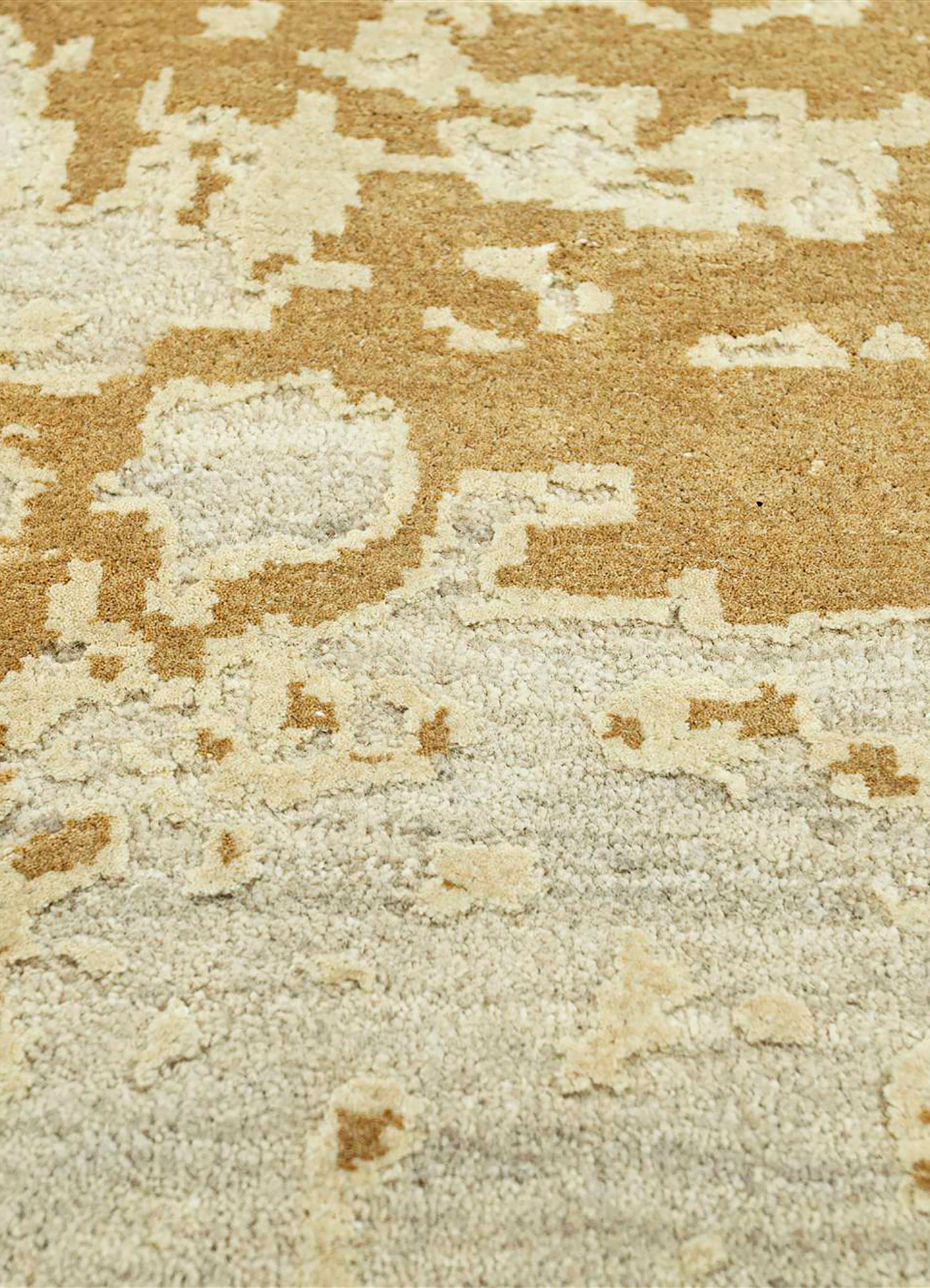 chaos theory by kavi beige and brown wool and bamboo silk Hand Knotted Rug - CloseUp