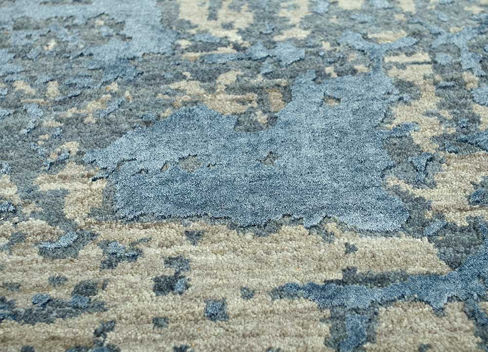 chaos theory by kavi grey and black wool and bamboo silk Hand Knotted Rug - CloseUp