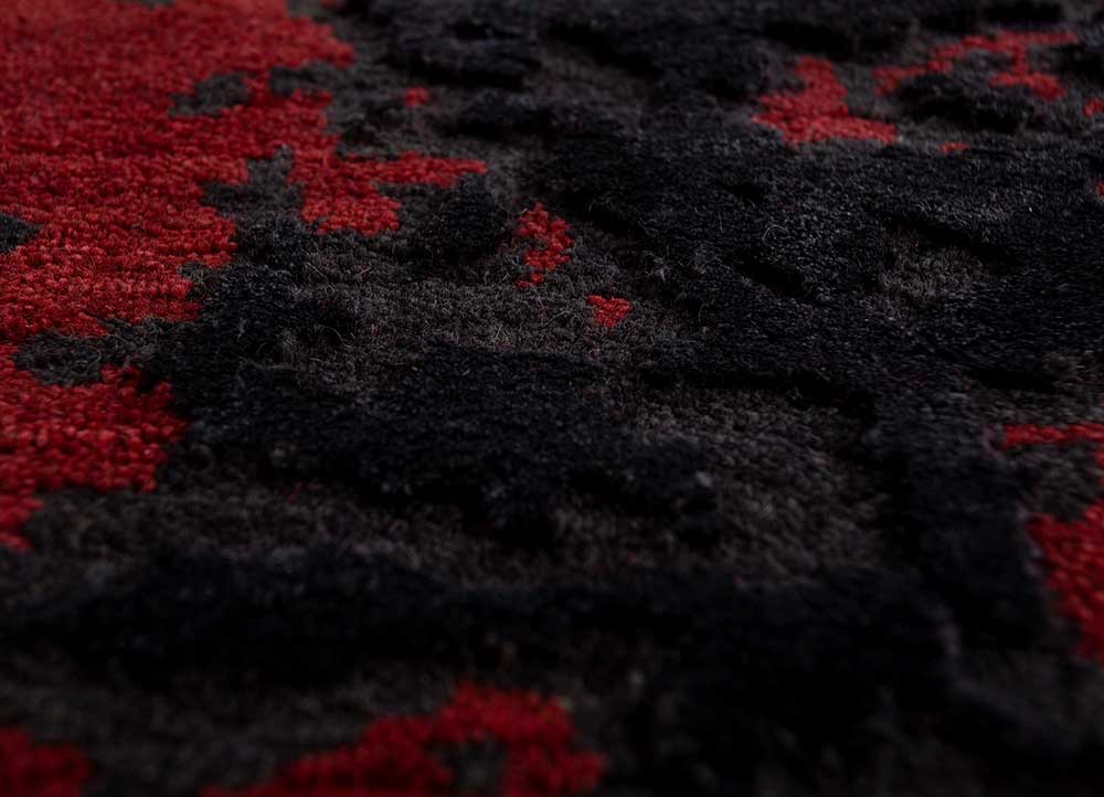 chaos theory by kavi red and orange wool and bamboo silk Hand Knotted Rug - CloseUp