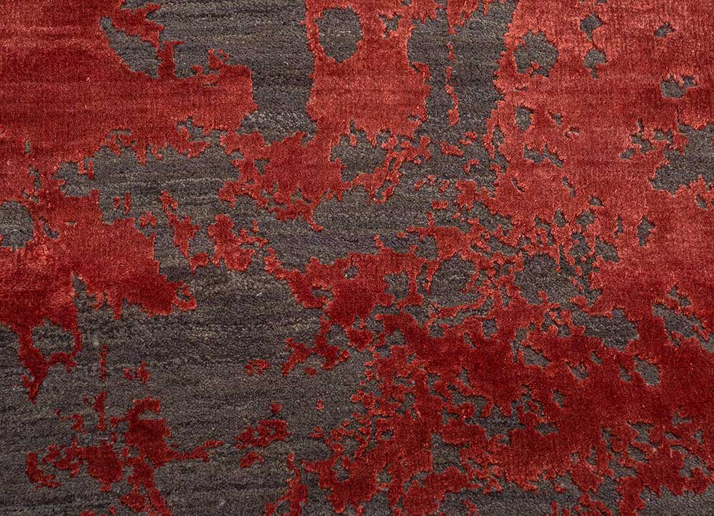 chaos theory by kavi red and orange wool and bamboo silk Hand Knotted Rug - CloseUp